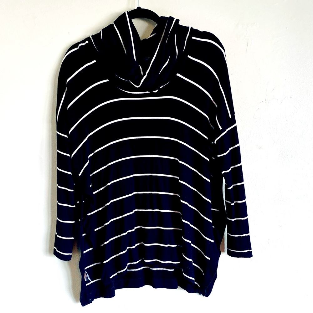 Lou & Grey Black and White Cowl Neck Sweater